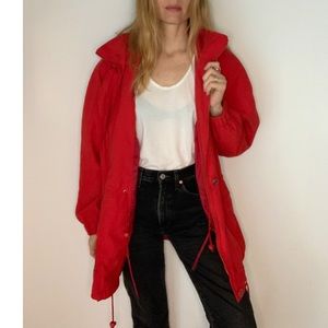 Vintage Spring Hooded Red Oversized Soft Jacket Coat